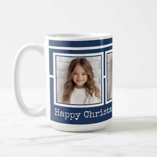 3 Photos, Long Message, Dark Blue Modern P31 Koffiemok (Links)