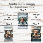 3 Piece Wrapping Paper Decoupage Highland Cow