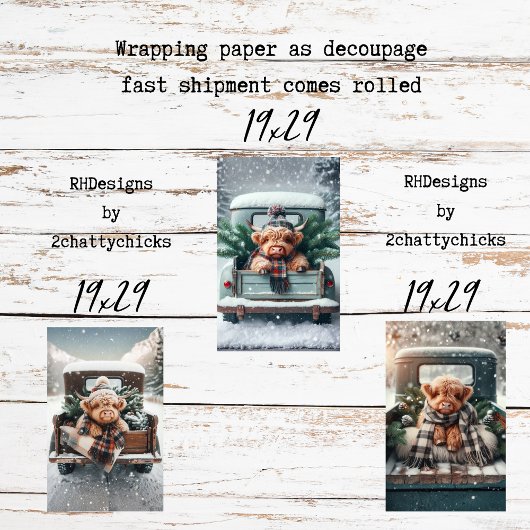 3 Piece Wrapping Paper Decoupage Highland Cow
