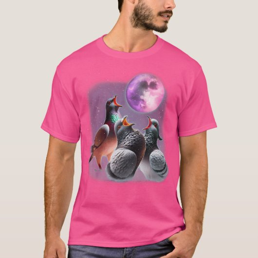 3 Pigeons Howling At The Moon Funny Pigeon Bird Lo T-shirt (Voorkant)