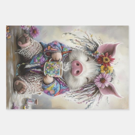 3 Piggies Tea Time Party Decoupage Wrapping Paper (Voorkant 3)