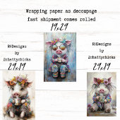 3 Piggies Tea Time Party Decoupage Wrapping Paper