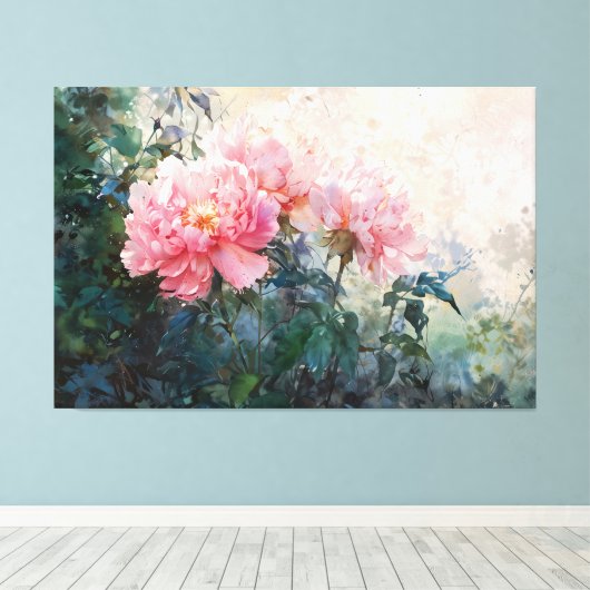 *~* 3 Pioen TV2 Art Roze Uitgerekte Canvas Print (Insitu (Houten vloer))
