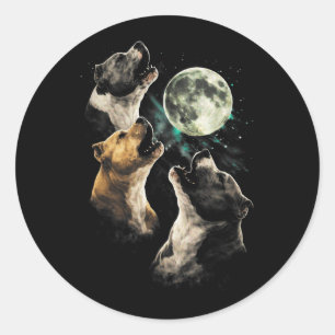 3 Pit Bull Honden Huilende Maan Schattig Grappige Ronde Sticker
