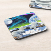 3 Polaire Beer Cubs spelen op sneeuw - Aardachtend Bier Onderzetter (Linkerzijde)