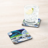 3 Polaire Beer Cubs spelen op sneeuw - Aardachtend Bier Onderzetter (Rechterzijde)