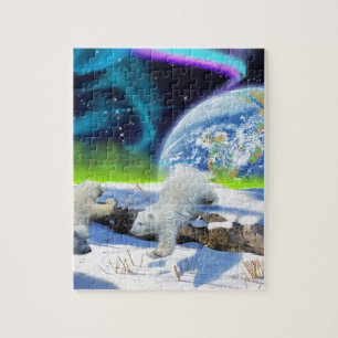 3 Polaire Beer Cubs spelen op sneeuw - Aardachtend Legpuzzel