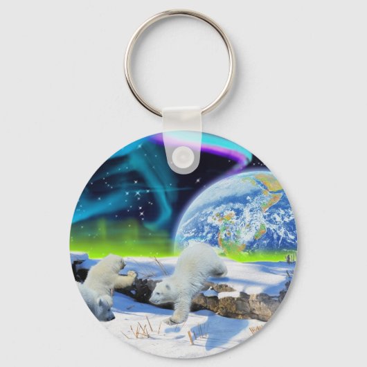 3 Polaire Beer Cubs spelen op sneeuw - Aardachtend Sleutelhanger (Voorkant)