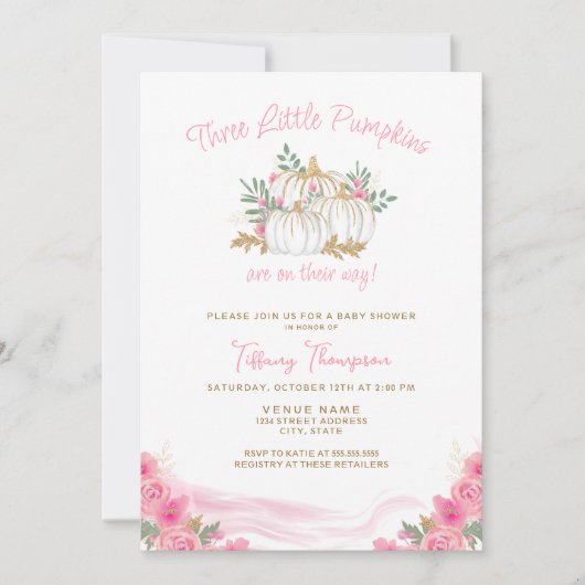 3 pompoenen op weg Herfst meisje drieling Baby sho Kaart (Voorkant)