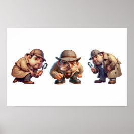 3 privé-detectives die naar aanwijzingen zoeken poster