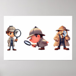 3 privé-detectives die naar aanwijzingen zoeken poster