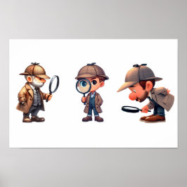 3 privé-detectives op zoek naar aanwijzingen poster
