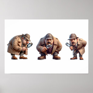3 privé-detectives op zoek naar aanwijzingen poster