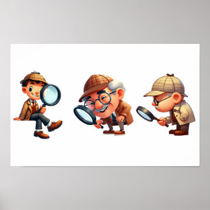 3 privé-detectives op zoek naar aanwijzingen poster