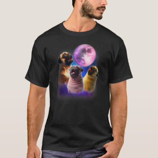 3 Pugs Howling At The Moon Funny Pug Pet Dog Lover T-shirt