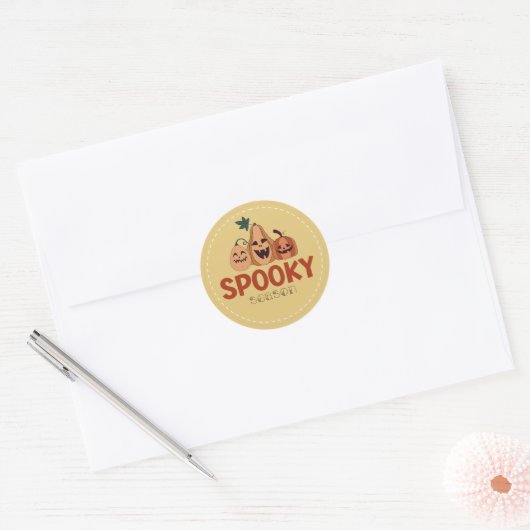 3 Pumpkins Spooky Season Halloween Round Sticker (Envelop)