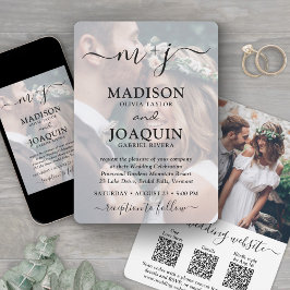 3 QR Coden Elegant Schrift All-In-One Foto Huwelij Kaart