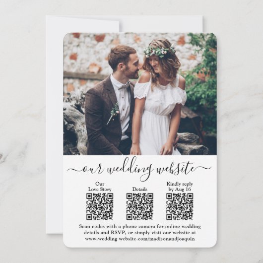 3 QR-codes All-in-One Monogrammed Photo Wedding Kaart (Achterkant)