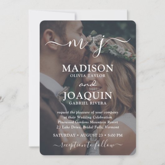3 QR-codes All-in-One Monogrammed Photo Wedding Kaart (Voorkant)