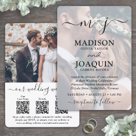 3 QR-codes Elegant script All-in-One Photo Wedding Kaart