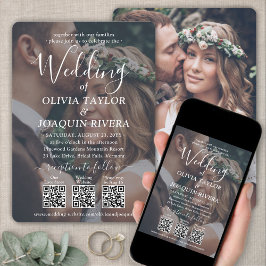 3 QR-codes Modern All-in-One 2 Photo White Wedding Kaart