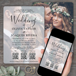 3 QR-codes Modern All-in-One Photo Overlay Wedding Kaart
