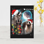 3 Racoon Moon Howling Raccoon Christmas Santa Raco Kaart (Gele Bloem)