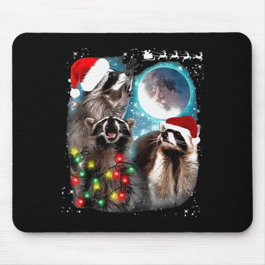 3 Racoon Moon Howling Raccoon Christmas Santa Raco Muismat (Voorkant)