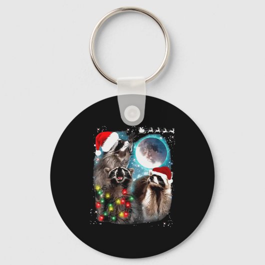 3 Racoon Moon Howling Raccoon Christmas Santa Raco Sleutelhanger (Voorkant)