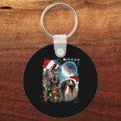 3 Racoon Moon Howling Raccoon Christmas Santa Raco Sleutelhanger (Voorkant)