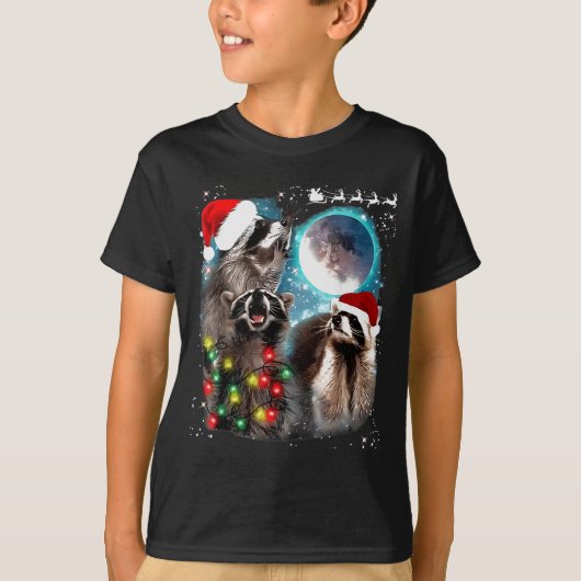 3 Racoon Moon Howling Raccoon Christmas Santa Raco T-shirt (Voorkant)