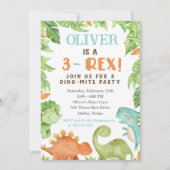 3-Rex Birthday Invitation, Dino 3rd Birthday Uitno Kaart (Voorkant)
