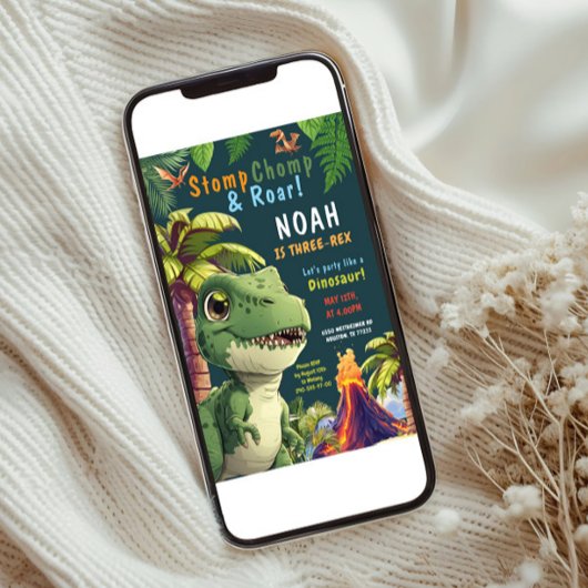 3 Rex Dinosaur 3e verjaardag uitnodiging