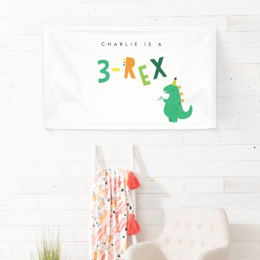 3-Rex Dinosaur 3rd Birthday Party Banner (Insitu)