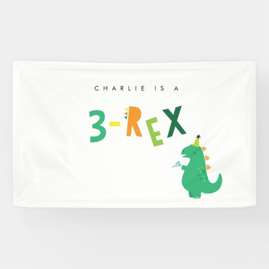 3-Rex Dinosaur 3rd Birthday Party Banner (Horizontaal)