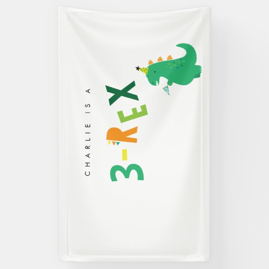 3-Rex Dinosaur 3rd Birthday Party Banner (Verticaal)
