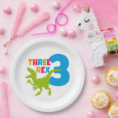 3 Rex Dinosaur Theme Third Birthday Foto Papieren Bordje (Feest)