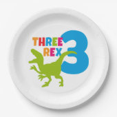 3 Rex Dinosaur Theme Third Birthday Foto Papieren Bordje (Voorkant)
