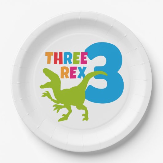 3 Rex Dinosaur Theme Third Birthday Foto Papieren Bordje (Voorkant)