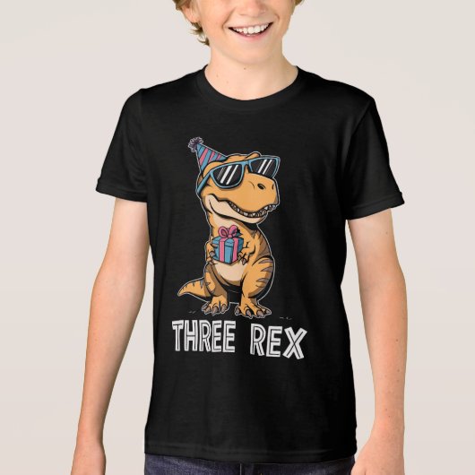 3 Rex Dinosaurus 3e Verjaardag Jongen Meisje Drie  Tri-Blend Shirt (Voorkant)