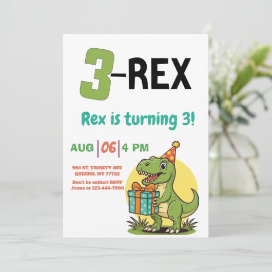 3-Rex Dinosaurus schattige Drie-Rex verjaardag Kaart (Staand voorkant)