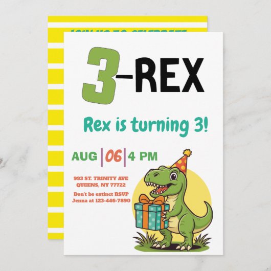 3-Rex Dinosaurus schattige Drie-Rex verjaardag Kaart (Voorkant / Achterkant)