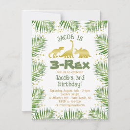 3 Rex Dinosaurus Tropisch groen Jongen 3e Verjaard Kaart