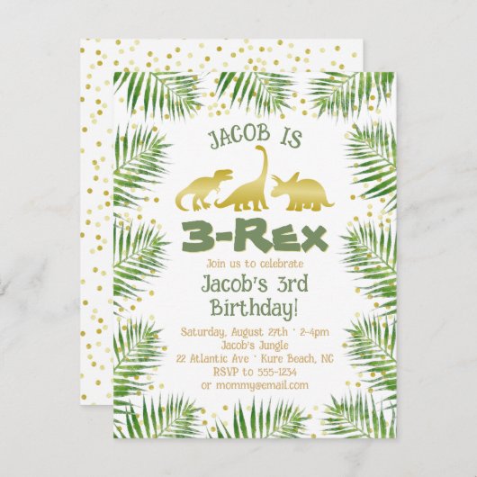 3 Rex Dinosaurus Tropisch groen Jongen 3e Verjaard Kaart (Voorkant / Achterkant)