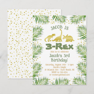 3 Rex Dinosaurus Tropisch groen Jongen 3e Verjaard Kaart
