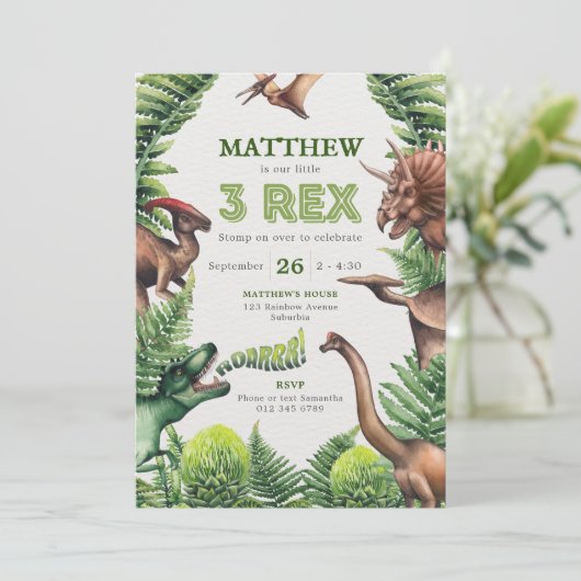 3-Rex Waterverf T-Rex & Dinosaurussen Kinderen Ver Kaart (Staand voorkant)