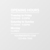 3 Rijen Openingstijden Bord Website Telefoon Ruits Raamsticker (Vel)