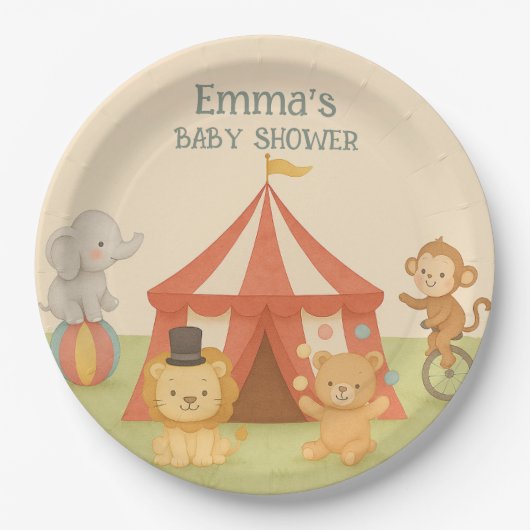 3 Ring Circus Baby Shower Papieren Bordje (Voorkant)