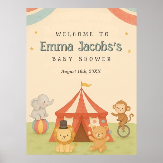 3 Ring Circus Baby Shower Welcome  Poster (Voorkant)