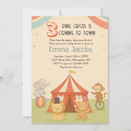 3 Ring Circus Triplet Baby Shower Invitation Kaart